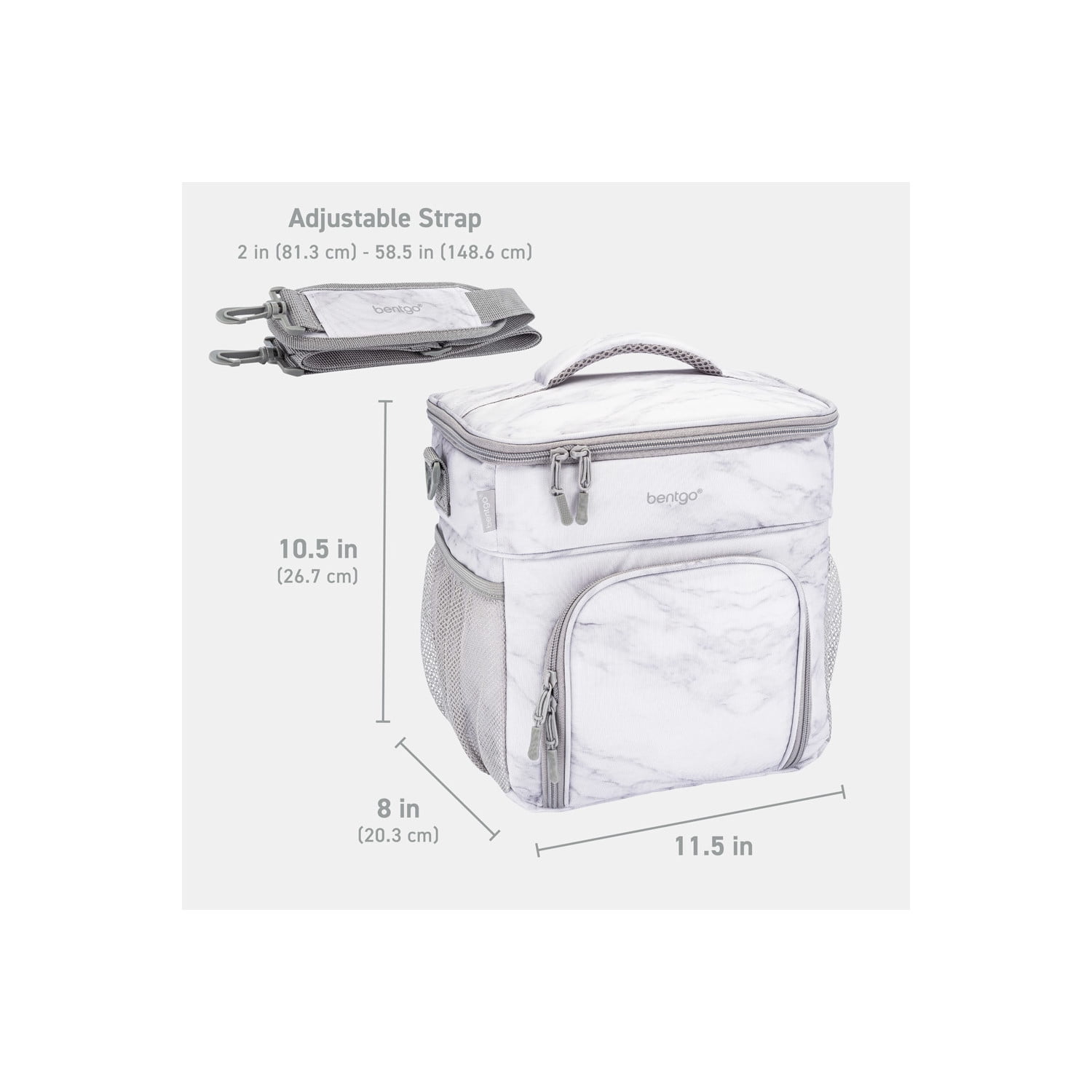 Bentgo Prep Deluxe Insulated Multimeal Bag - Lunch Box Bag, Holds 5 Meals, Premium Insulation up to 8 Hrs, Durable, Water-Resistant - Large Capacity For Adult Meal Prep (White Marble)