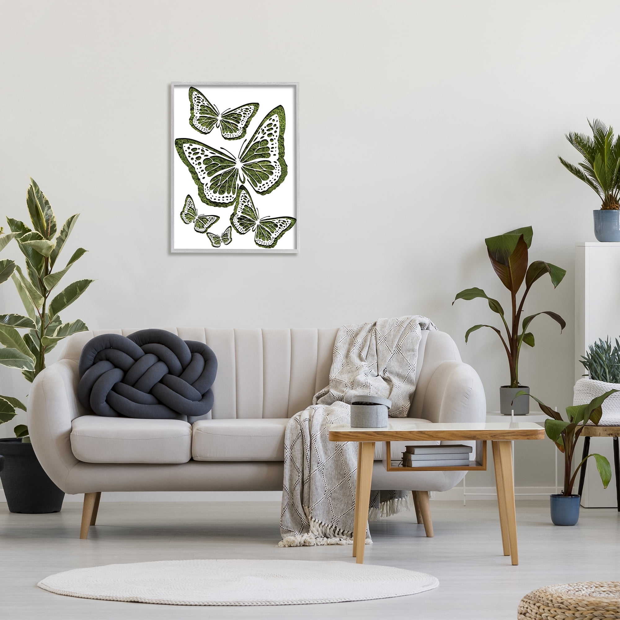 Stupell Industries Minimal Queen Butterfly Silhouette over Grass Pattern Animals & Insects Painting Gray Framed Art Print Wall Art, 24 x 30