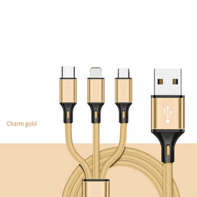 3 in 1 Micro USB/USB Type C/Lightning Fast Charger Sync Cable 3A Nylon Braided Multi Charging Cord (4ft, Gold)