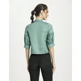 thumbnail image 3 of Moomaya Womens Solid Top, Quarter Sleeves Formal Top Ruffled Button Placket, 3 of 9
