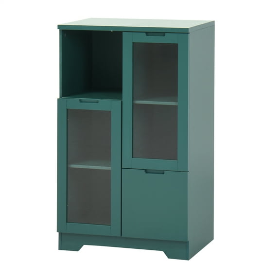 M optimized Modern Floor Cabinet wth 2 Glass Doors & 2 Storage Spaces, Freestanding Storage Cabinet with Adjustable Shelves for Bathroom Living Room Entryway