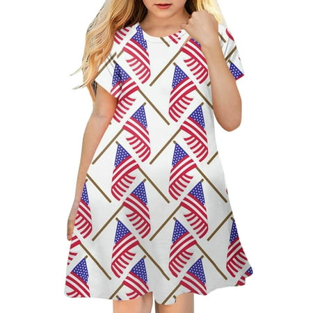 

Toddler Kids Girl Dress Fourth Of July Independent Day Star Stripes Print Short Sleeve Party Costome Princess Dress Baby Girl Clothes