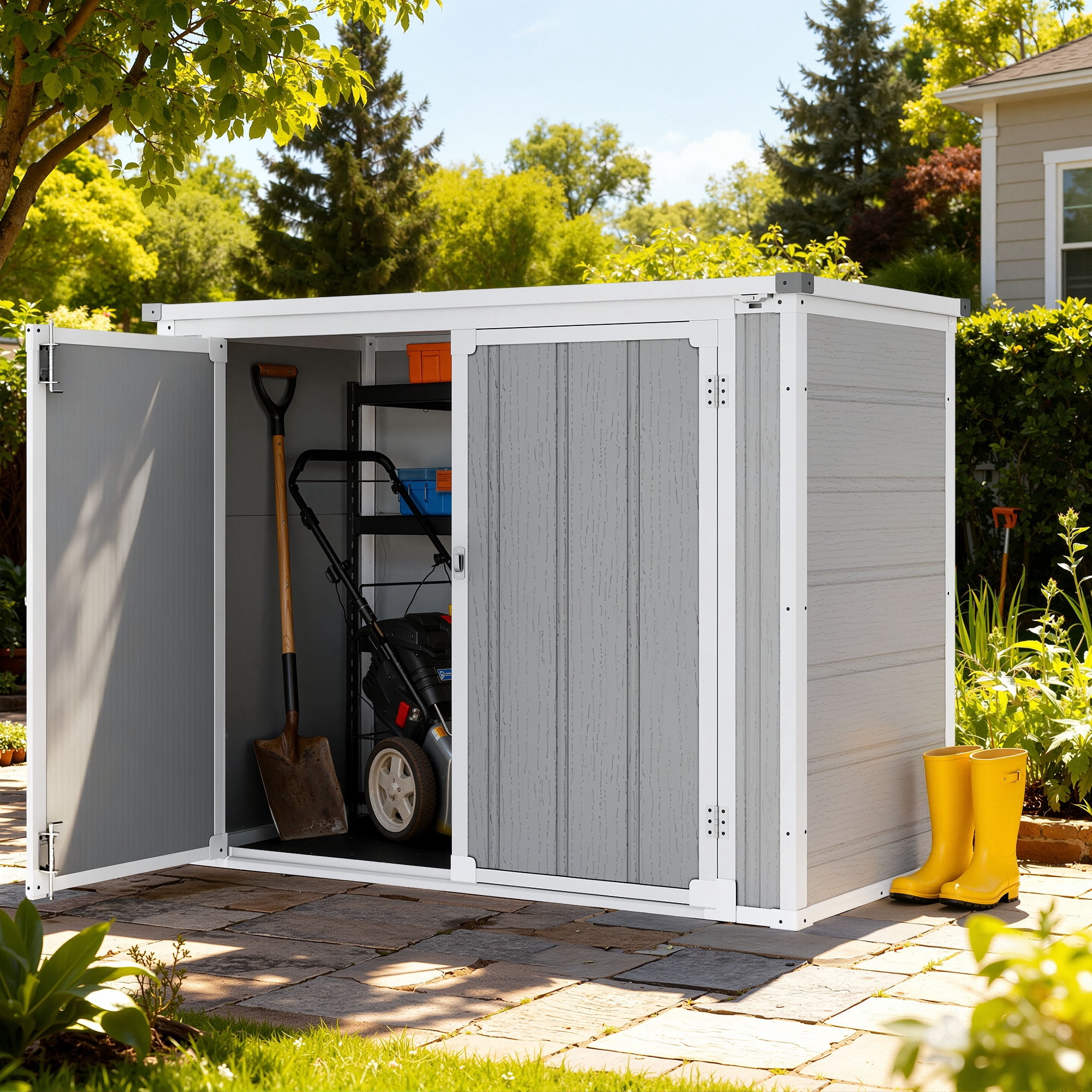306GAL Outdoor Storage Box, 1170L Patio Deck Box and Resin Shed, Waterproof Storage Cabinet  for Garden Tool Garbage Cans, 3 Doors, Quick Assembly