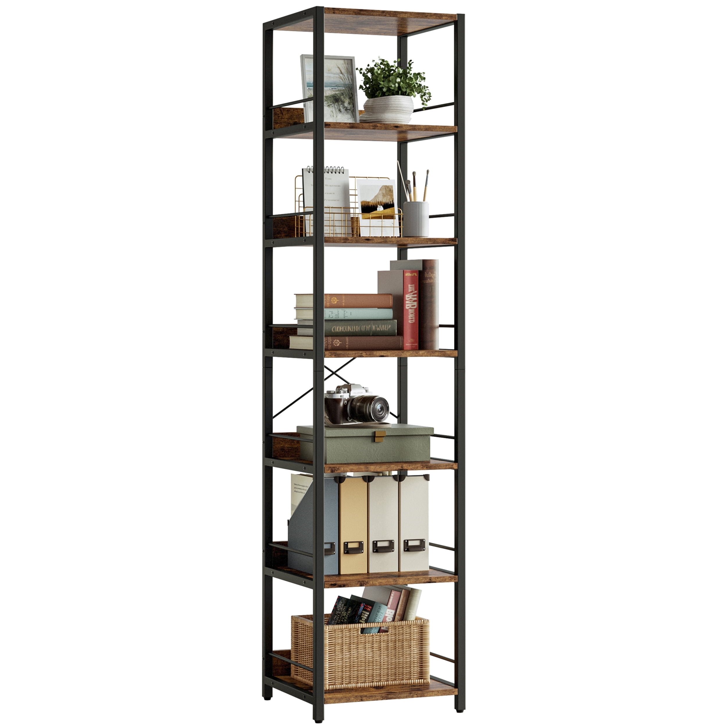 IRONCK 6-Tier Corner Bookcase,  74.8" Tall Narrow  Corner Shelf Stand，Plant Stand，Display Shelf，Wall Corner Bookshelf for Living Room，Bedroom，Home Office