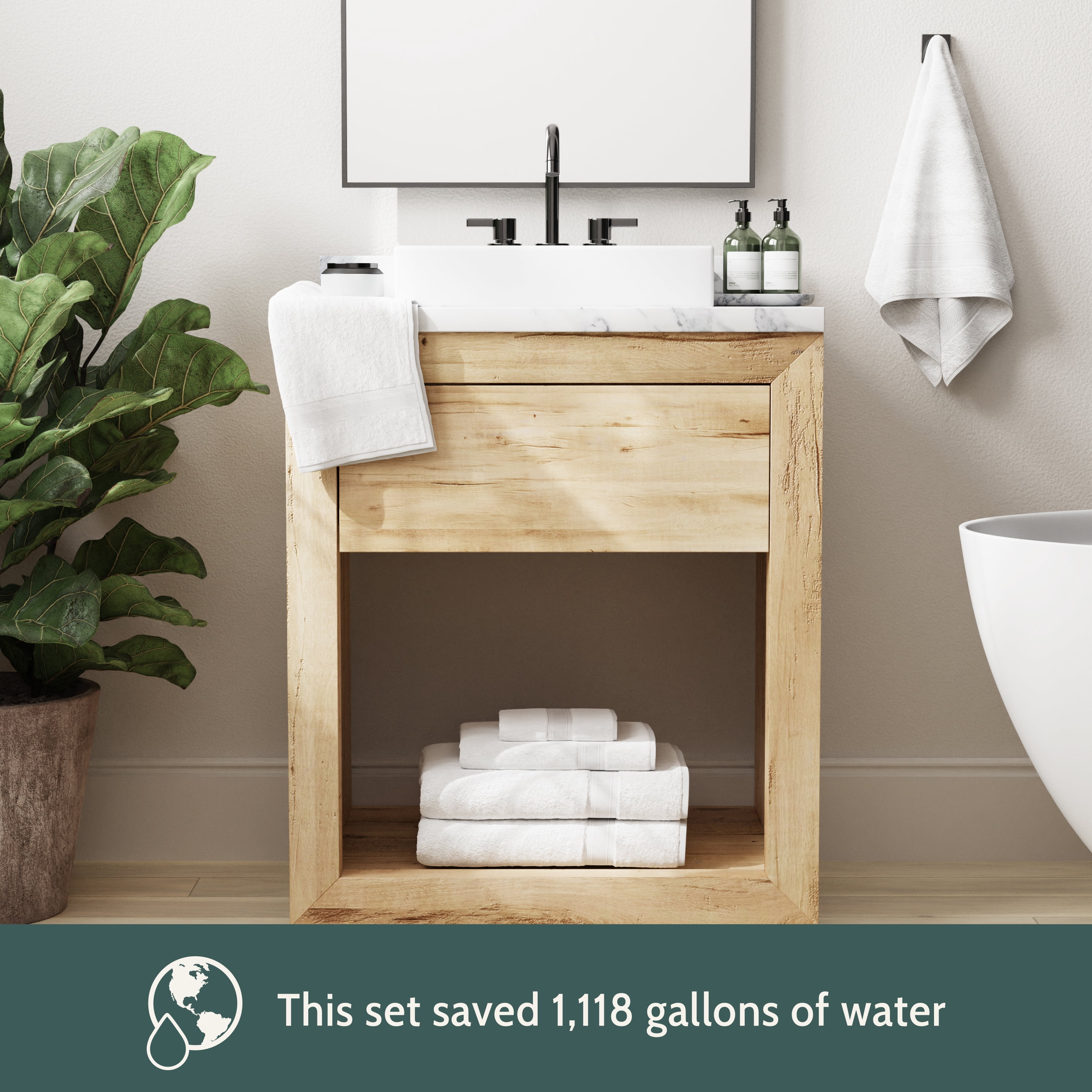 Seed & Stone Ultra-Soft 30% Recycled Cotton Bath Towels, 100% Cotton, 6-Piece Towel Set, White