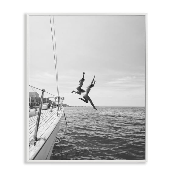 Stupell Industries Contemporary People Diving from Boat White Framed Giclee Art, 16 x 20, by Sisi and Seb