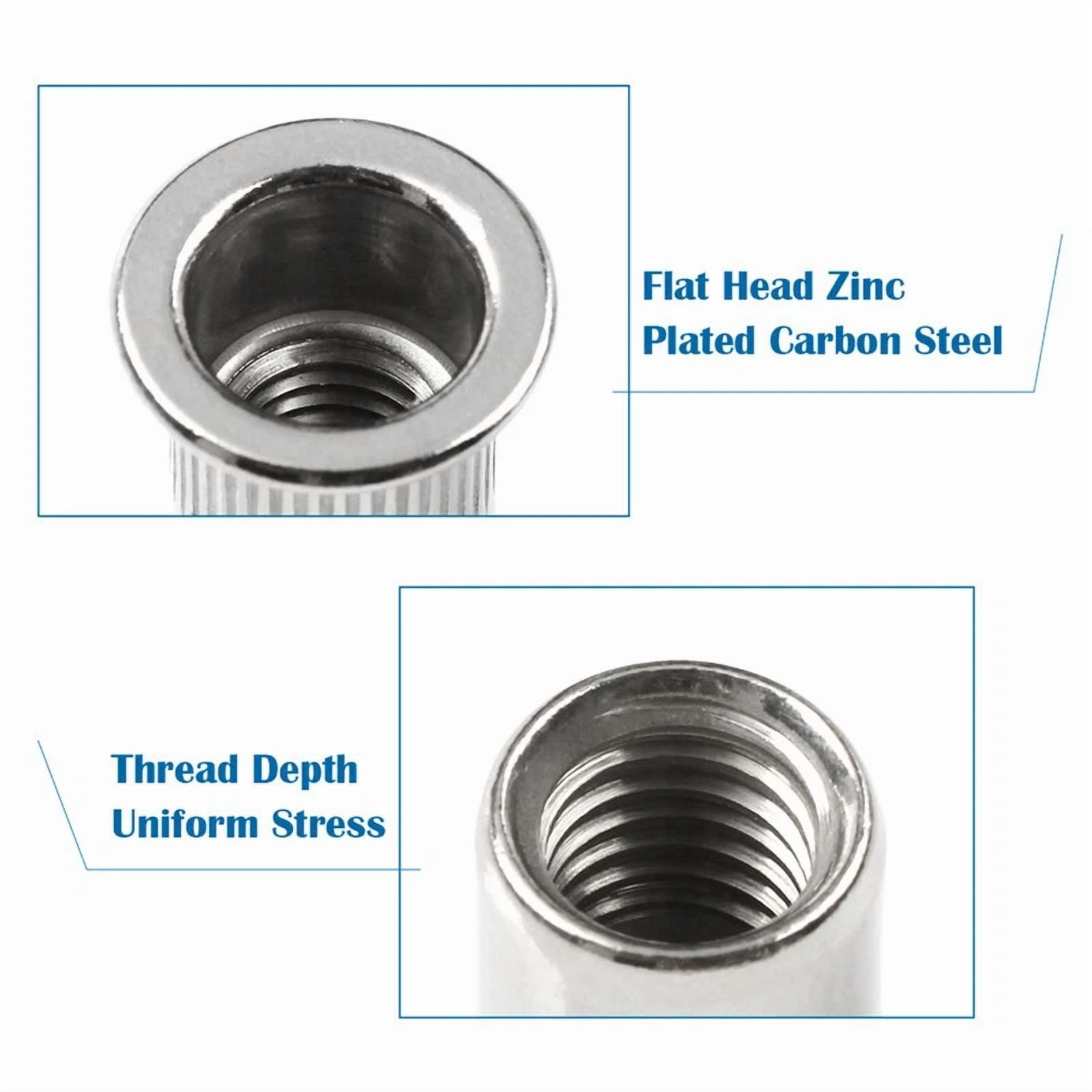 CIRCLE- 150Pcs Rivet Nut Flat Head Threaded Insert Stainless Steel Nutsert Set Kit