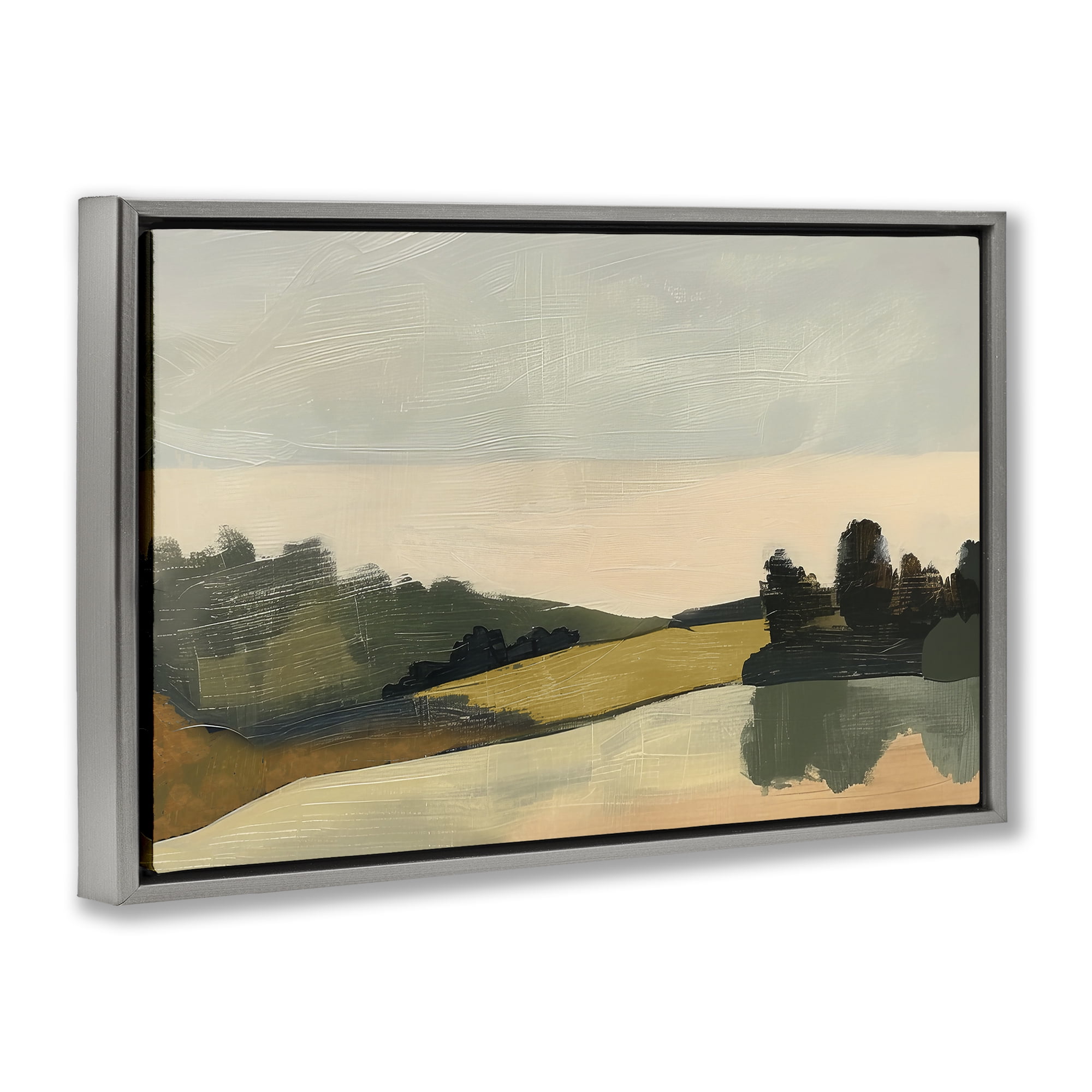 Stupell Industries Curving Green Hills Landscape & Nature Painting Gray Floater Framed Canvas Art Print Wall Art, 31 x 21