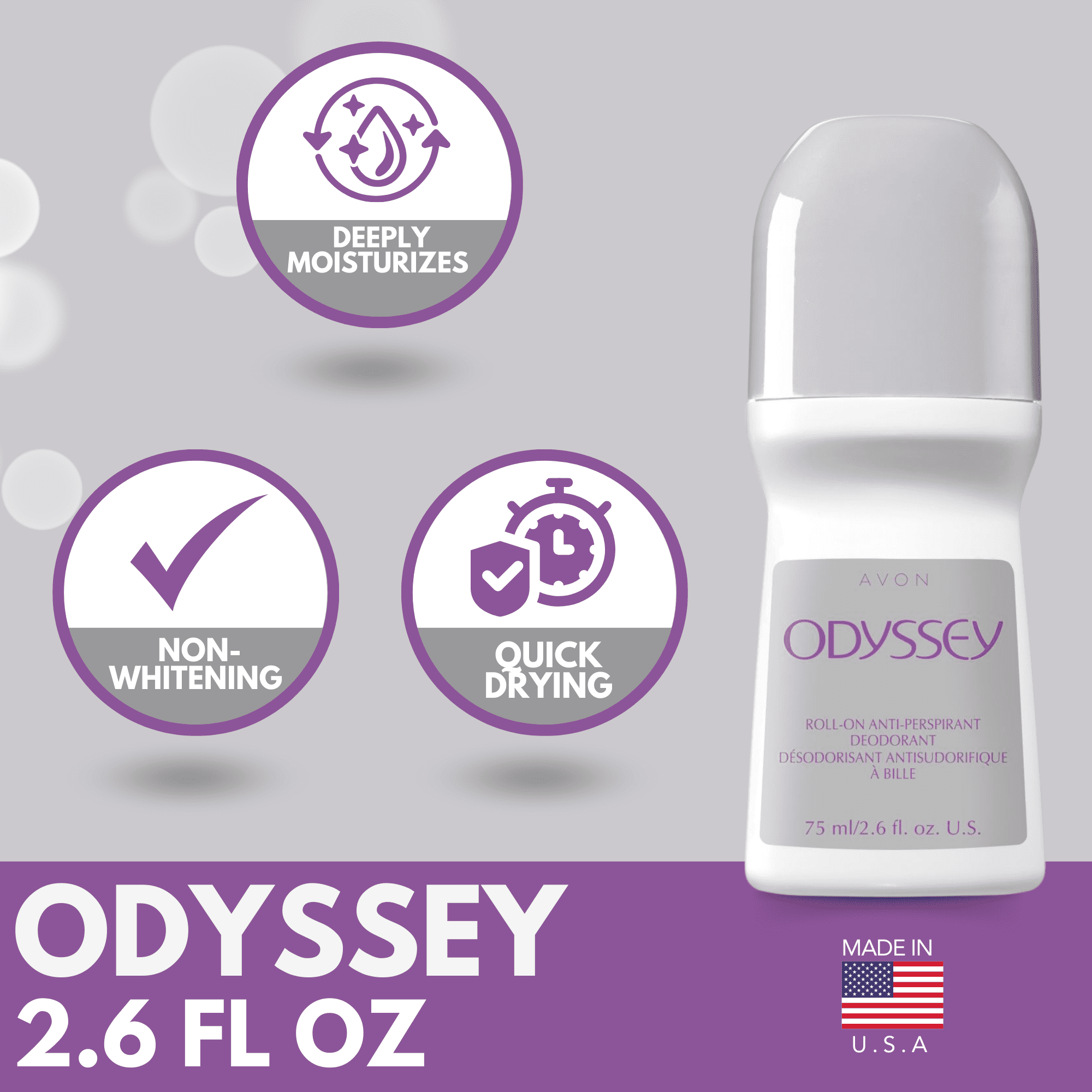 Avon Odyssey Roll-On Antiperspirant Deodorant, 2.6 fl oz Long-Lasting (12-Pack)