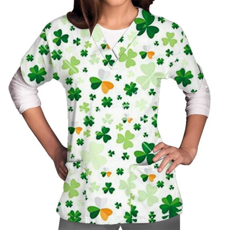 

Yyeselk Women Short Sleeve V-Neck Tops Workwear T-Shirt St. Patrick s Day Print Cute Scrub Top Working Uniform Blouse with Pockets Nursing Pullover Shirts T-Shirts Tshirts Tee Shirt Army Green M
