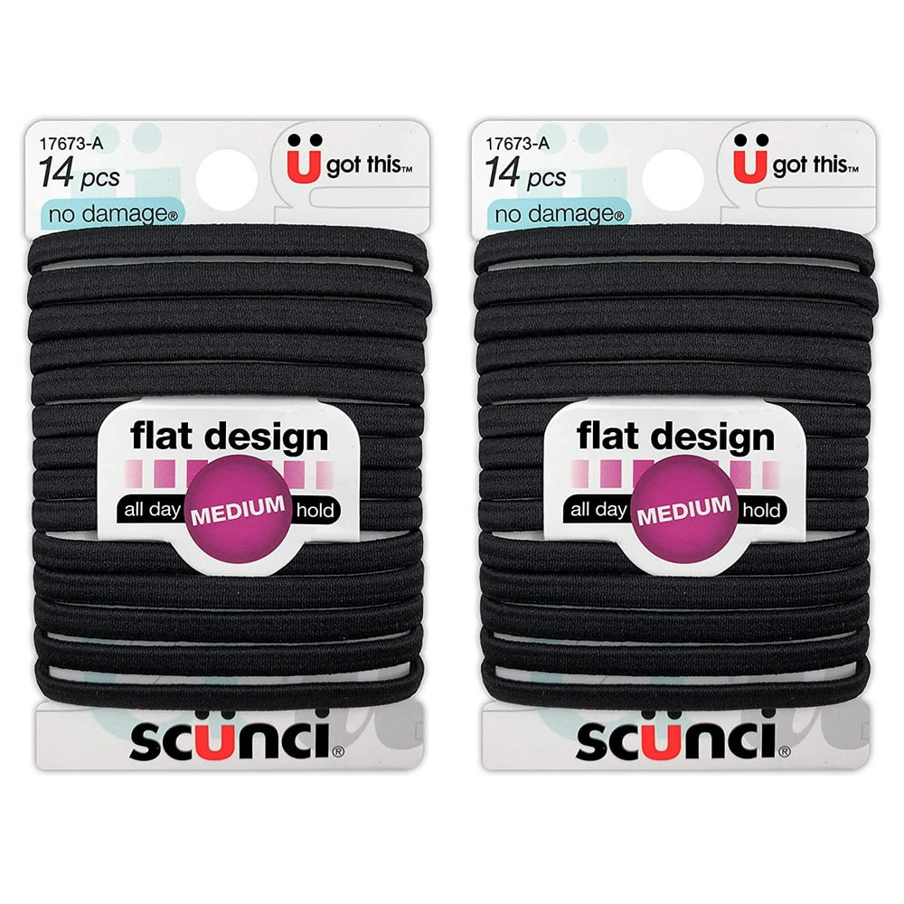 Scunci NoDamage Black Hair Ties Flat Design All Day Hold 14Pcs per