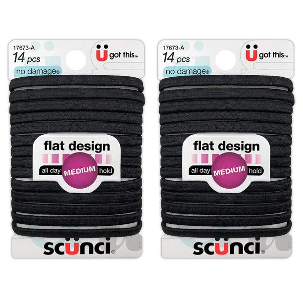 Scunci NoDamage Black Hair Ties Flat Design All Day Hold 14Pcs per
