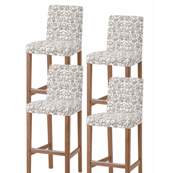 Brown Flower Bar Stool Covers - Stretch Dining Chair Covers Set of 4, Vintage Farmhouse Boho Leaf Spring Plant Bar Chair Cover Removable Counter Stool Pub Chairs Slipcovers Protectors for Cafe