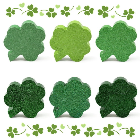 St. Patrick's Day Shamrock Wooden Tiered Tray Decor St. Patrick's Day Signs for Home Table Shelf Decor 6pcs