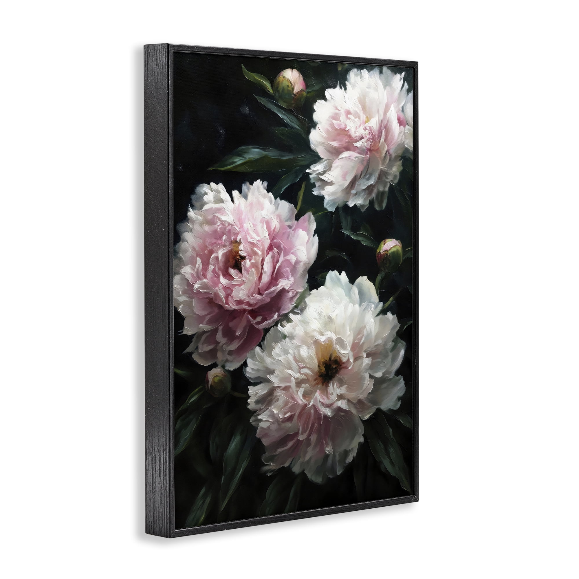 Stupell Industries Soft Pink Peony Garden Black Framed Giclee Art, design by Petal Prints Design
