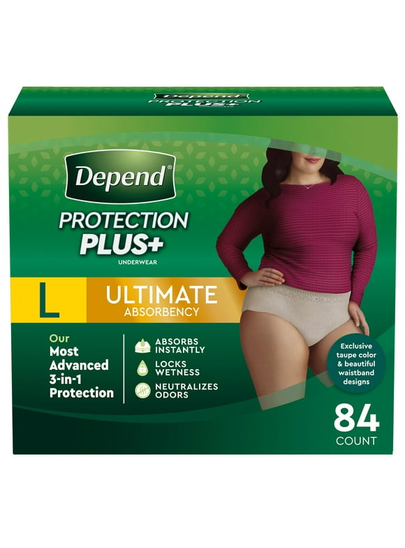 Depend Protection plus for Women Size Large 84 Ct | Ultimate Absorbency Incontinence Protection Underwear