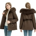 thumbnail image 3 of Sriper Winter Coats for Women Mid Length Zip up Faux Fur Hooded Padded Jacket Long Sleeve Thicken Warm Quilted Coat Windproof Thermal Soild Outerwear Cold Weather 2025 Fashion Outfits with Pockets, 3 of 8