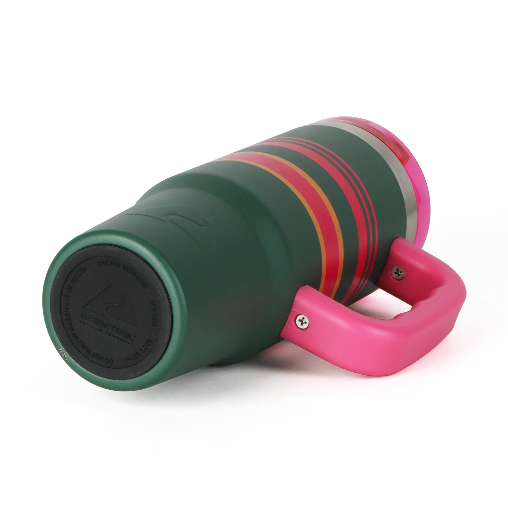 Ozark Trail Varsity 30 oz Stainless Steel Insulated Tumbler with Handle, Green and Pink Stripe