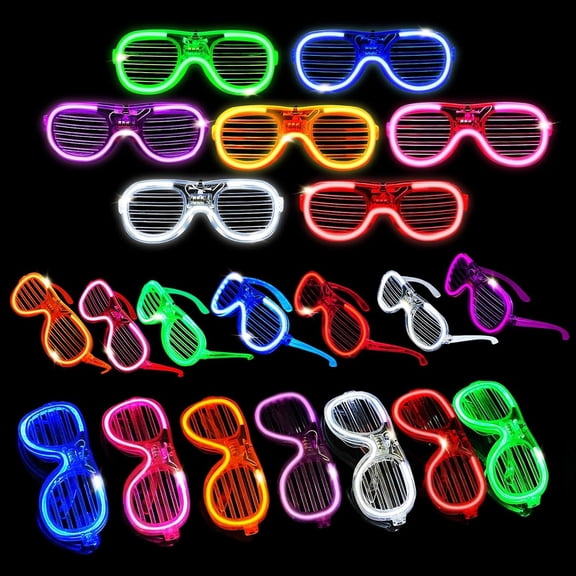 HTOY 42 Packs LED Glasses 7 Neon Colors glow in the dark party supplies Favor for Kids Adult Glow sticks Light Up Glasses fit Holiday Birthday Valentine's Day Halloween Chris