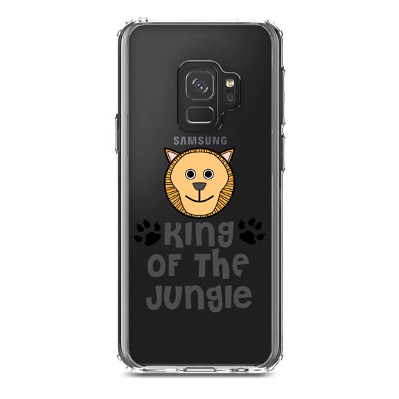 DistinctInk Clear Shockproof Hybrid Case for Samsung Galaxy S9 (5.8" Screen) - TPU Bumper Acrylic Back Tempered Glass Screen Protector - King of the Jungle - Lion