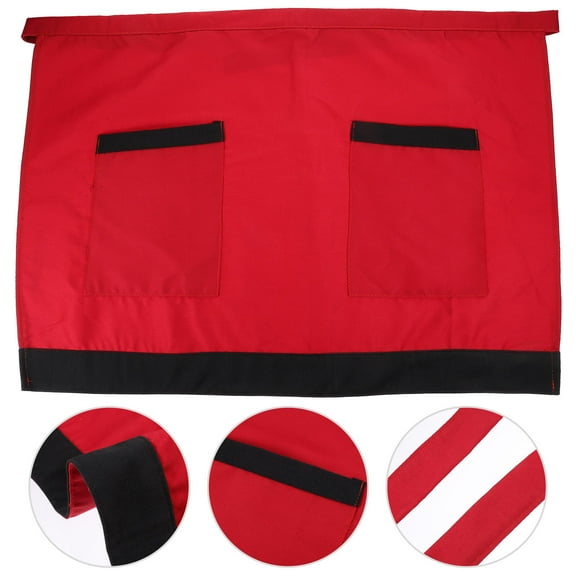 OUNONA Red Short Apron with Pockets Unisex Waist Apron for Cooking Cafe Hotel Serving