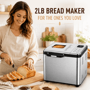 Bread Maker, 17-in-1 2LB Amumu Automatic Bread Machine, LCD Display, Beginner-Friendly Controls, Nonstick Pan, Delay Timer, Keep Warm, Stainless Steel, Silver
