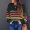 thumbnail image 2 of Fesfesfes Women Color Block Sweater Cable Knit Rainbow Striped Tops Young Ladies Long Sleeve Sweaters Blouse Tops, 2 of 6