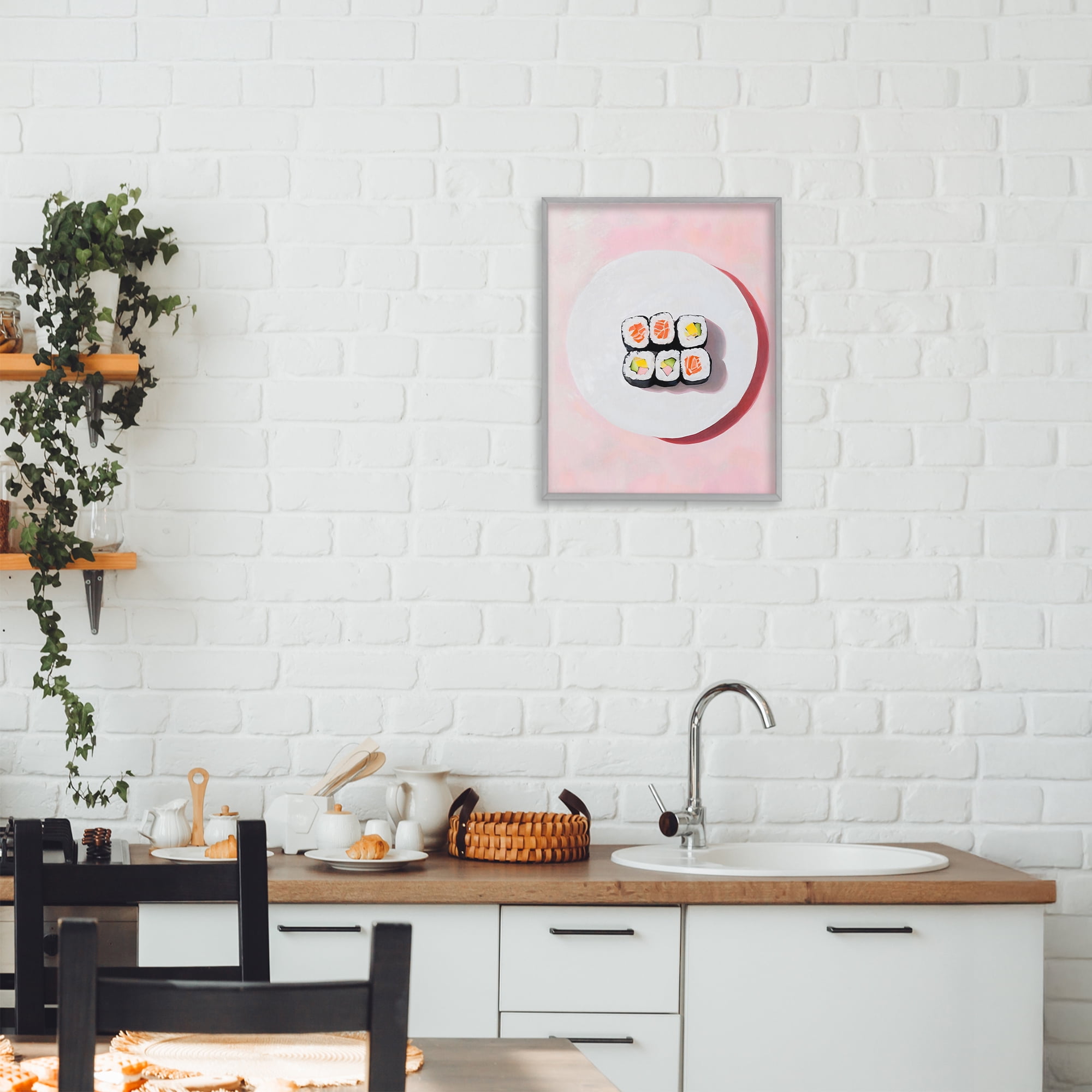 Stupell Industries Sushi Rolls on Plate Gray Framed Giclee Art, design by The Prints Vibe