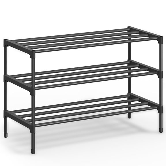 SONGMICS 3-Tier Shoe Rack for Closet, Compact Metal Shoe Organizer Shelf for Entryway, Bedroom, Small Spaces, 11.8 x 24.5 x 19.1 Inches, Black