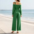 thumbnail image 6 of MexChoioe Womens Off Shoulder Jumpsuits Long Sleeve Contrast Trim Wide Leg Pocket Casual Vacation Rompers, 6 of 7