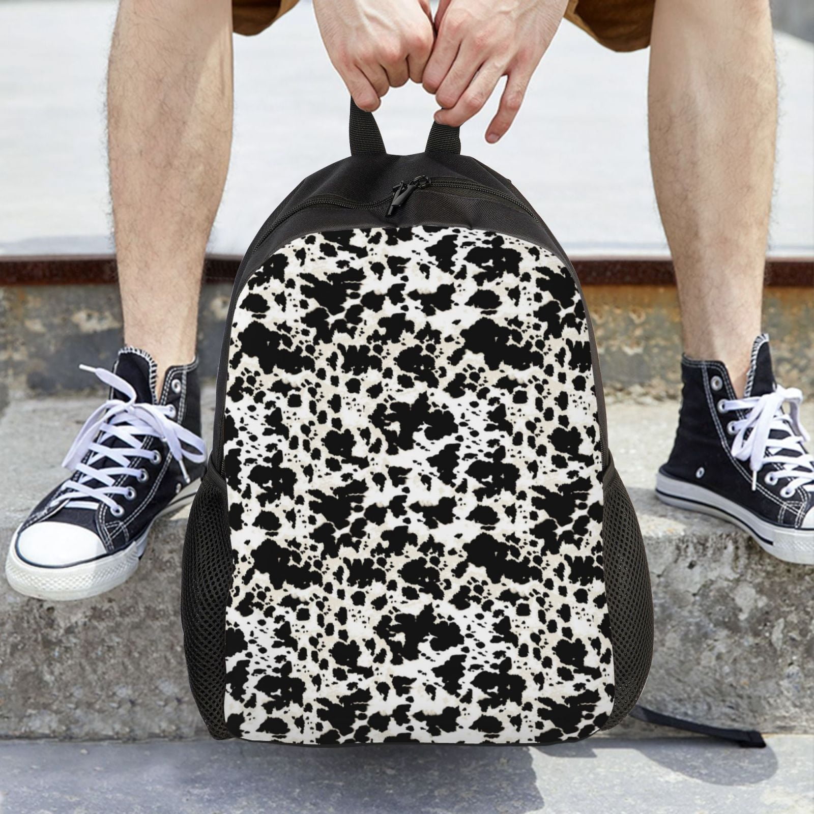 Horeoi Cow Skin 1 Print Waterproof 600D Oxford Laptop Backpack for School Travel Work - Lightweight Durable Bag with Adjustable Straps