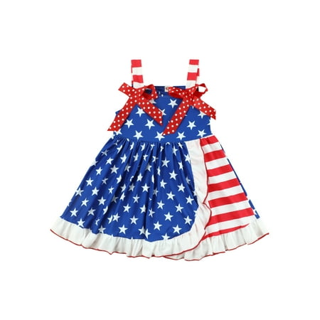 

Baby Girls Patriotic Stars Stripes Sleeveless Bowknot Independence Day Dress