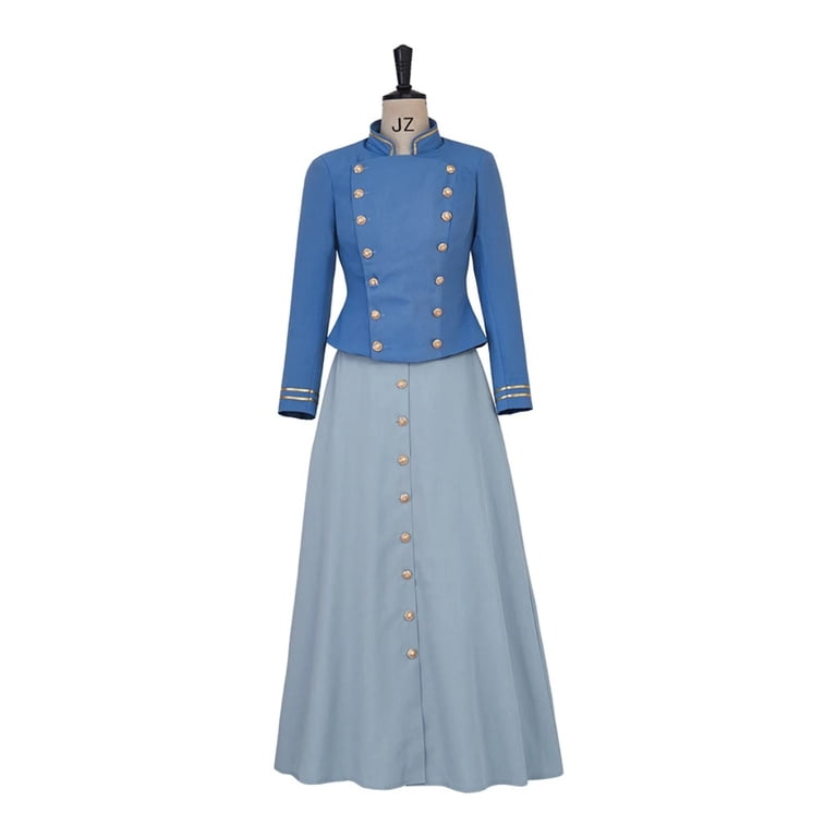 Victorian Holmes Blue Bustle Dress Set - Women's Edwardian Double-Breasted  Jacket & Skirt Outfit