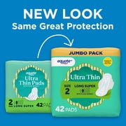 Equate Ultra Thin Pads with Flexi-Wings, Long Super Absorbency, Size 2, 42 Count