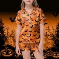 thumbnail image 2 of Kakishop Girls Silk Pajama Set Halloween Pumpkin Print Short Sleeve Sleepwear (Orange,6-7Years), 2 of 4