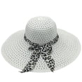 thumbnail image 2 of WGRFFH Straw Sun Hat with Bowknot,Woven Hat Fashion Hat with Leopard Print Bow,Boho Summer Beach Hat,Wide Brim Floppy Hat,Outdoor Sun Protection Hat,Travel Hat Fishermen Hats Women White, 2 of 3
