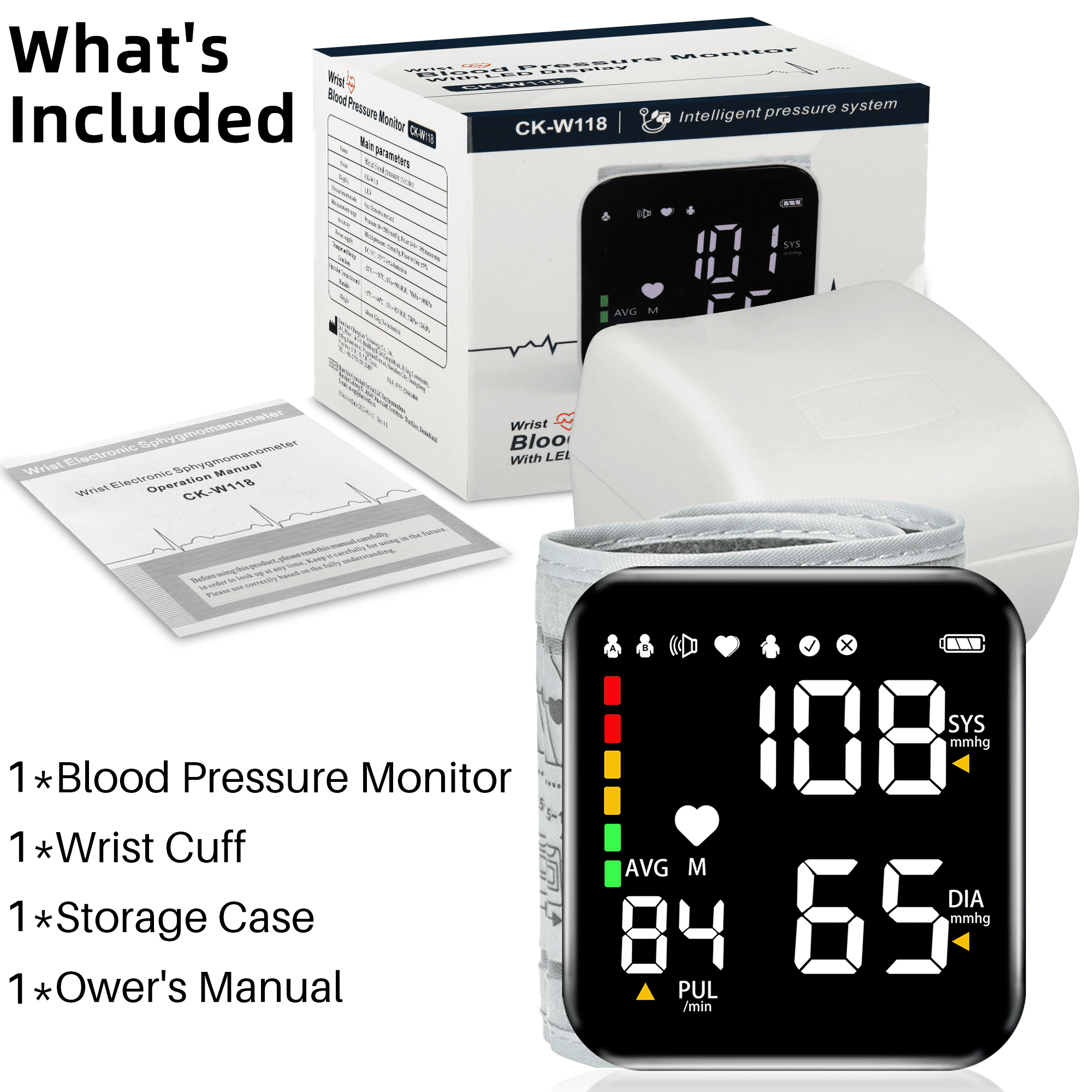 VIIWII Automatic Wrist Blood Pressure Monitors with Adjustable Cuff and Large LCD Display Rechargable BP Monitor Machine for Home Use,White