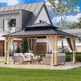 thumbnail image 2 of INTER HUT 15 x 13 Wood Gazebo, Outdoor Steel Patio Hardtop Gazebo with Double Roof, Netting and Curtains, 2 of 8