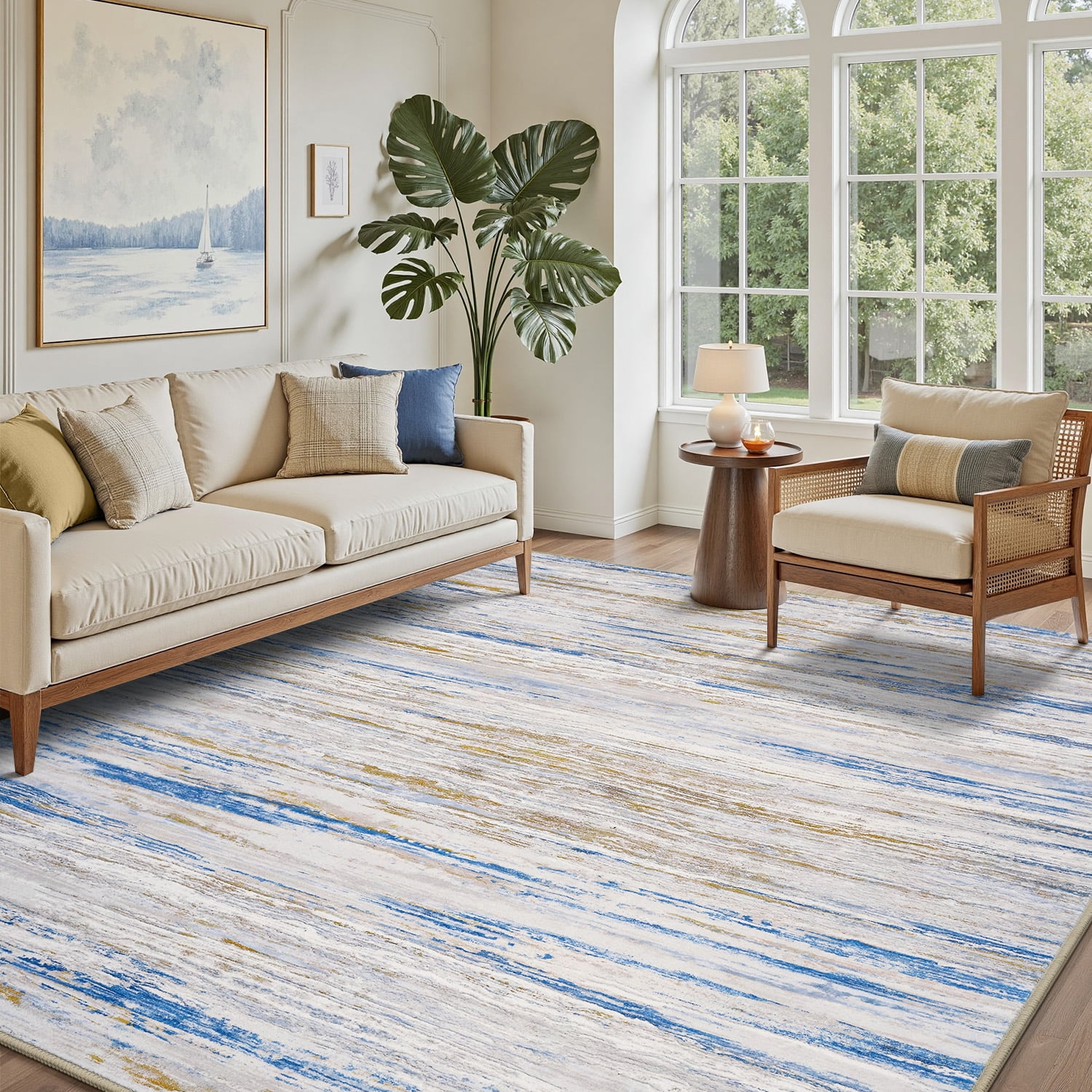 VUNATE 8'x10' Area Rugs for Living Room Abstract Washable Modern Carpet Non Slip Soft Indoor Throw Rug for Bedroom Dining Room Blue
