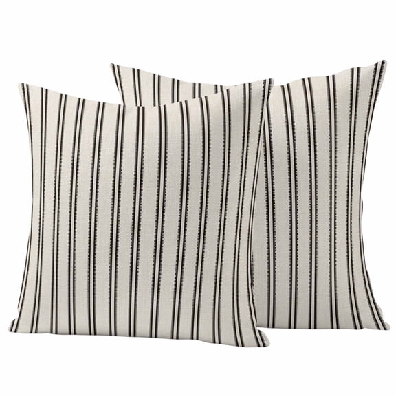 Black Stripes Outdoor Waterproof Pillow Covers, Retro Vertical Striped Farmhouse Beige Decorative Square Throw Pillowcase Sofa Cushion Sham for Patio/Couch/Chair, 16"x16" 2 Pack