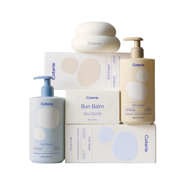 Set de regalo para bebé Coterie Shampoo 480 ml, loción 480 ml y bálsamo 130 g
