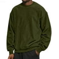 thumbnail image 4 of Domuza Suede Crewneck Sweatshirt for Men Vintage Distressed Washed Long Sleeve Sweatshirt Fall Winter Warm Oversized Casual Solid Pullover Army Green L, 4 of 7