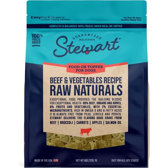 Stewart Raw Naturals Beef & Vegetable Recipe Freeze Dried Raw Dog Food or Meal Topper, 8 oz Bag