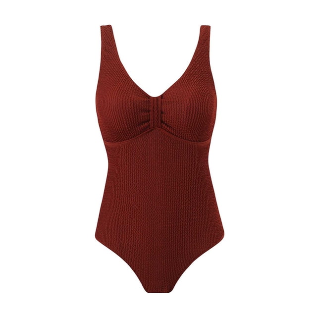 baikeli Maillot de Bain une Pièce pour Femmes Contrôle du Ventre Maillot de Bain Uni Col en V Maillot de Bain Modeste Extensible pour Vacances à la Plage Vin,m