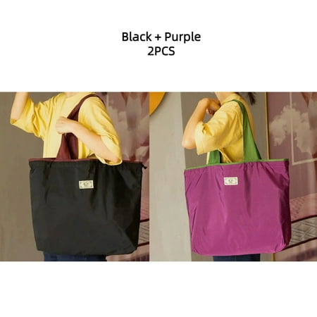 

Large Reusable Shopping Bag Portable Oxford Fabric Waterproof Drawstring Foldable Simple Organizer Storage Shopper Handbag set 1 2PCS L 54x10x40 cm