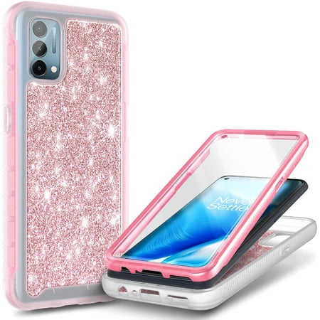 OnePlus Nord N200 5G Phone Case with [Built-in Screen Protector], Nagebee Full-Body Shockproof Protective Bumper Cover Impact Resist Durable Case (Pink Glitter)