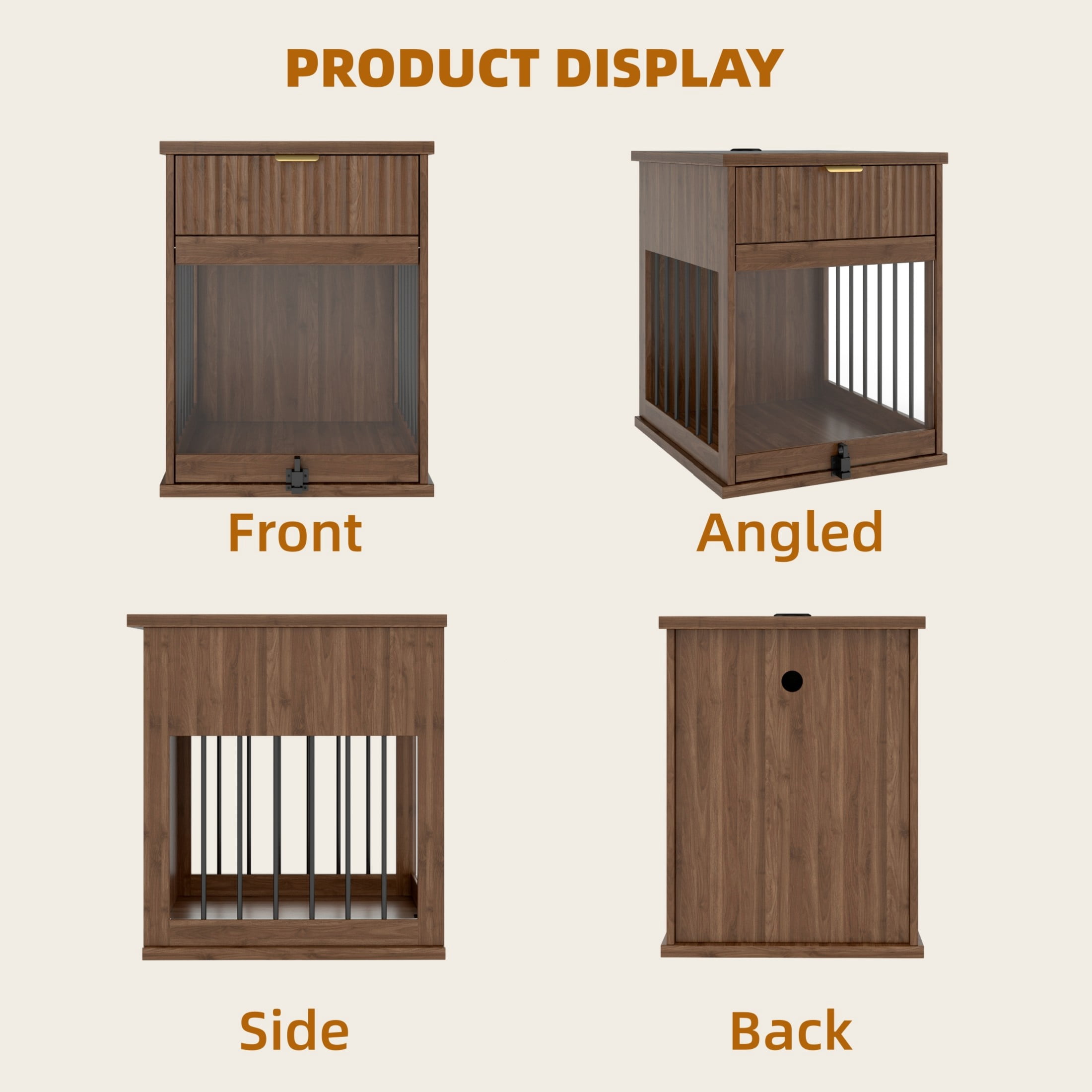Noble House Wooden Dog Crate End Table with Charging Station & Glass Door, Pet Station Side Table, Antique Brown
