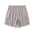 thumbnail image 5 of Summer Men Shorts Elastic Waist Solid Color Moisture-Wicking Straight Leg Knee Length Cargo Shorts With Pocket Beach Fashion Outdoor Sport Athletic Gym Shorts Sweatpants M-XL, 5 of 9