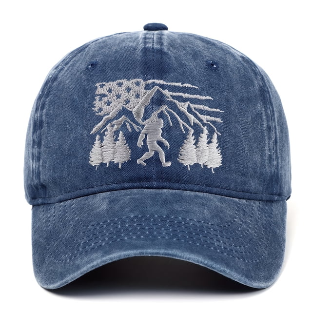 Big Foot Gorra de Béisbol Bordada Lavada con la Bandera Estadounidense para Hombre y Mujeres
