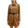 thumbnail image 5 of Women's Shirt Dress Cowgirl Floral Embroidered Tunic Dress Vintage Western Short Dresses Light Brown L, 5 of 5